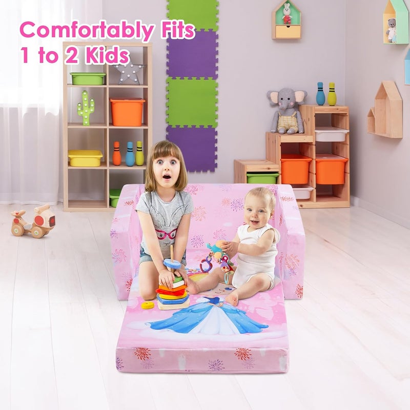 Decalsweet Foldable Kids Sofas Couch 2 in 1 Children Convertible Sofa to Lounger Flip Open Toddlers Sofa Bed - Image 5